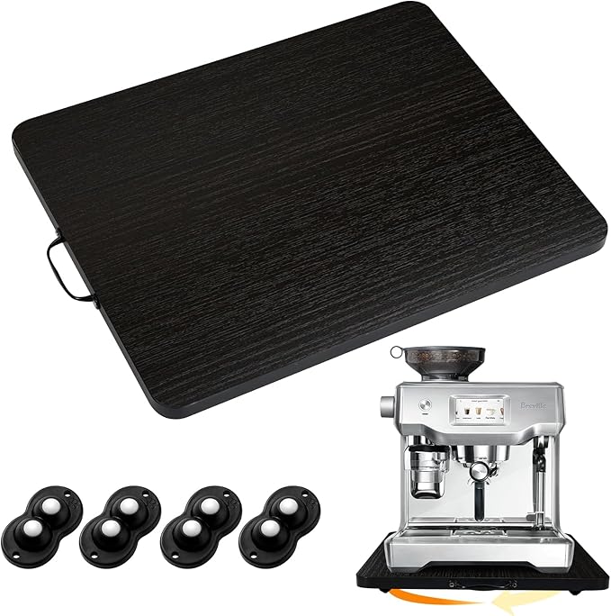 Sliding Tray for Coffee Maker, 360° Rotating Appliance Slider for Kitchen Appliances, Wooden Sliding Tray Suitable for Kitchen Countertops and Kitchen Appliances(Black, Large)