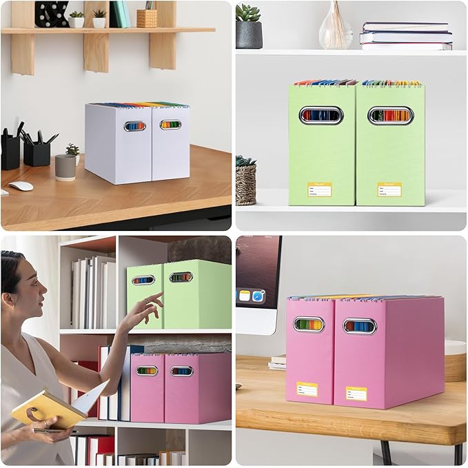 BALEINE File Organizer Box, Cardboard File Folder Organizer with Handle for Letter Size, Portable Collapsible Hanging Filing Box for Home Office Document Storage (2 Pack, Green)