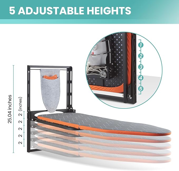 Wall Mounted Ironing Board with Iron Holder, 42 X 14 Compact Mount Foldable Ironing Board for Small Spaces, Space Saving with Cotton Fabric Cover and Silicone Iron Rest