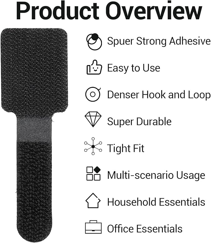 80 Pack Reusable Cable Ties - Self-Adhesive Hook & Loop Straps for Cord Management, Under Desk Wire Organizer, Data Cables, Headphone, Charger, Home Office Use