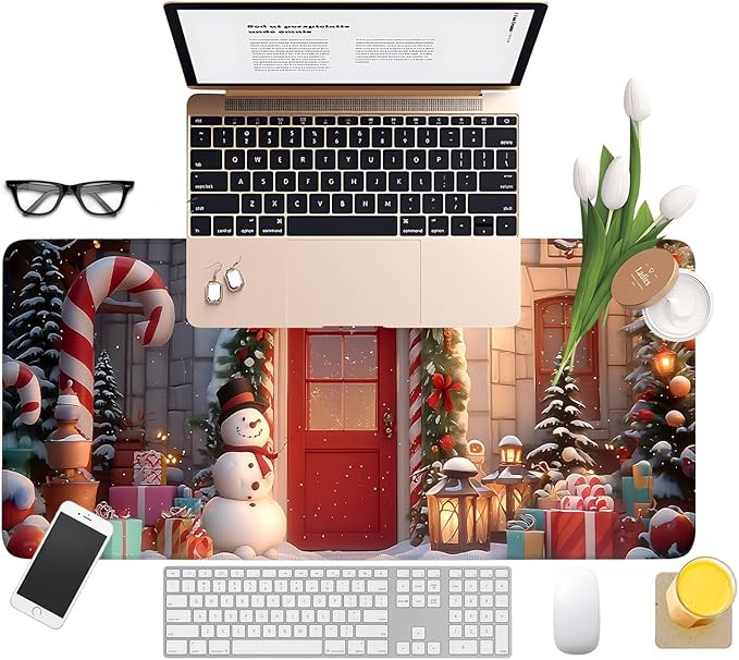 Christmas Scene Gaming Mouse Pad 31.5"x11.8"Desk Mat Anti-Slip Rubber Base & Durable Stitched Edges for Gamers Smooth Mouse Writing Surface for Desk Office/Home
