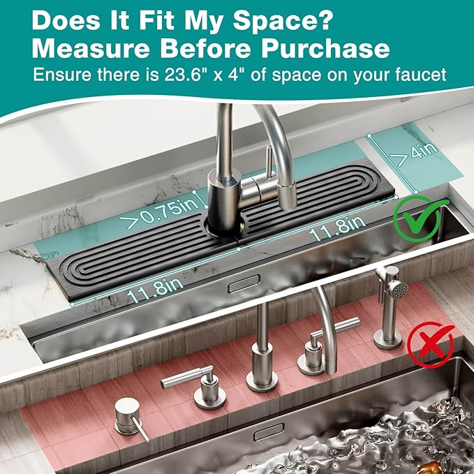 DK177 Faucet Mat for Kitchen Sink - Water Absorbing Stone Tray for Sink, Diatomite Fast-Drying Faucet Mat, Faucet Splash Guard for Bathroom Counter (Dark Gray, 23.6" x 4")