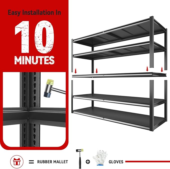 REIBII Garage Shelving 78" H, Storage Shelves Heavy Duty Shelving Unit Load 3000LBS, 5 Tier Adjustable Metal Shelves for Warehouse, Basement, Pantry, Factory, 55" W x 26" D x 78" H