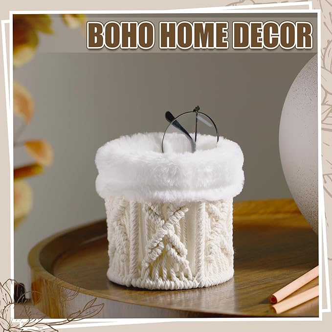 Geelin 2 Pcs Glasses Holder for Nightstand Eyeglass Stand Boho Fuzzy Decor for Office Desk Organizer Bedside