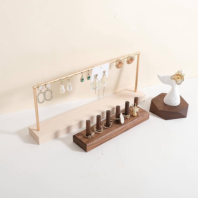 GemeShou wooden earring holder organizer for girls, maple stud earring display stand for boutique store, jewelry storage organizer shelf【maple stand-One Tier】