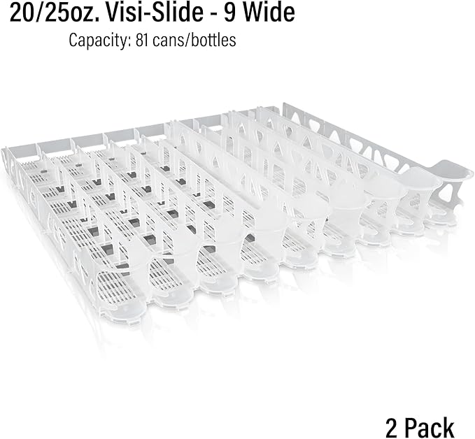 Visi-Slide 20oz Soda Beverage Dispenser - Gravity Fed Glide for Angled Shelves for Coolers, Commercial Refrigerators, Cold Vaults (Pack of 2) Drink Dispenser and Organizer for Cans, Bottles and More