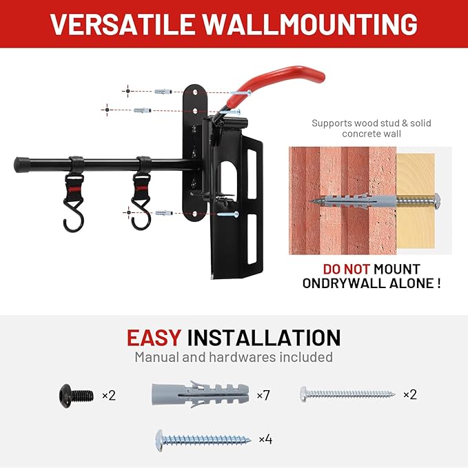 Swivel Bike Wall Mount, Bike Hangers for Garage, Space-Saving Vertical Bike Rack, Sturdy Bike Storage Rack Holds Up to 66lbs with No-scratch Protection, Easy to Install, 1 Pack