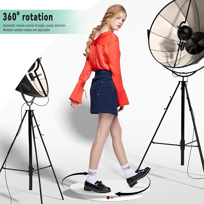 JAYEGT Motorized Rotating Display Stand, 350Lbs Load，360 Degree Electric Rotating Potography Turntable for Products Display，Live Show， Remote Control +5 Colors Backgrounds (White/23.6Inch/Wired)