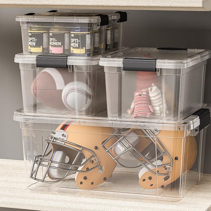 Superio Clear Storage Boxes with Lids, 21 Quart Plastic Container Bins for Organizing, Stackable Crates, BPA Free, Non Toxic, Odor Free, Organizers for Home, Office and Dorm, 6 Pack