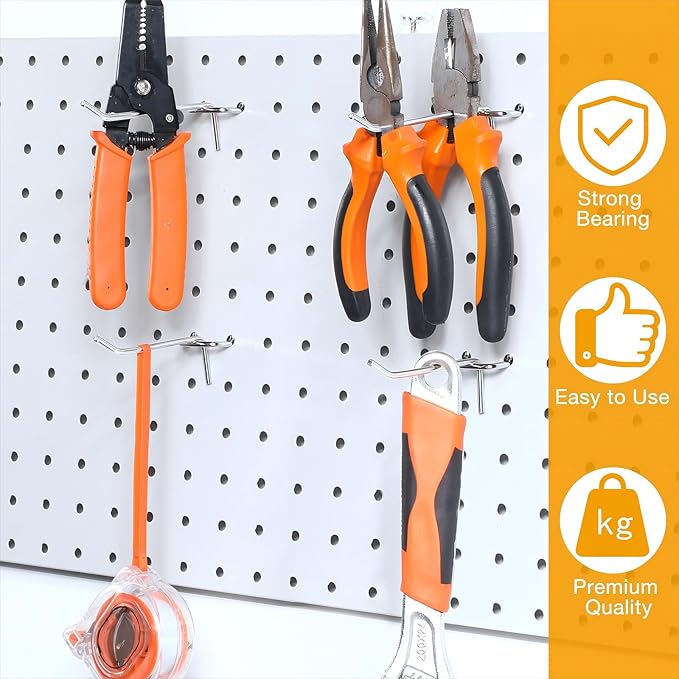 Funrous 100 Pack Peg Board Hooks Stainless Steel Pegboard Hooks Shelving Display Hanging Peg Board Holders for 1/8 and 1/4 Garage Storage Tools Organizer(4 Inch)