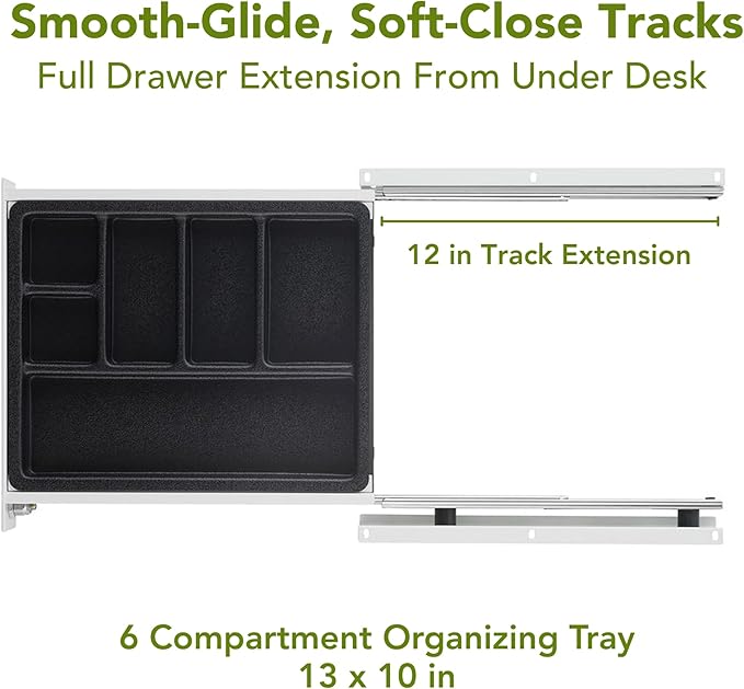 PERFECT POSTURE Max Under Desk Storage Drawer – Large Desk Drawer with Lock for Regular & Sit-Stand Standing Desks, White (12.3” x 12.8”)