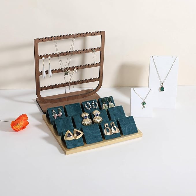 GemeShou Golden coated earring display stand for selling, velvet stud earring holder for jewelry display, Jewlery earring storage organizer tray, studs holder jewelry organizer【Earring holder-Blue】