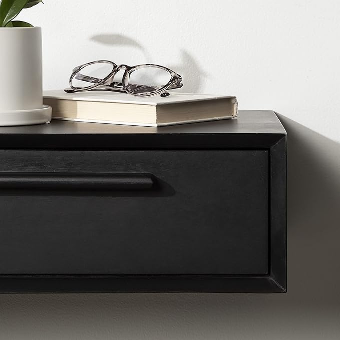 Kate and Laurel McCutcheon Floating Wood Storage Shelf, 18 x 12 x 6, Black, Decorative Transitional Floating Bedroom Nightstand with a Concealed Cubby Compartment