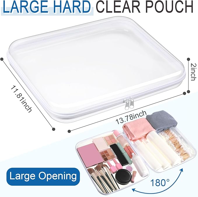 Sanwuta 6 Pcs Clear Hard Zipper Case Hard Plastic Zipper Pouches Transparent Makeup Bag Pencil Pouches for Travel Snacks Christmas Trinket Storage Organizer Box(White,13.78 x 11.81 x 2 Inch)