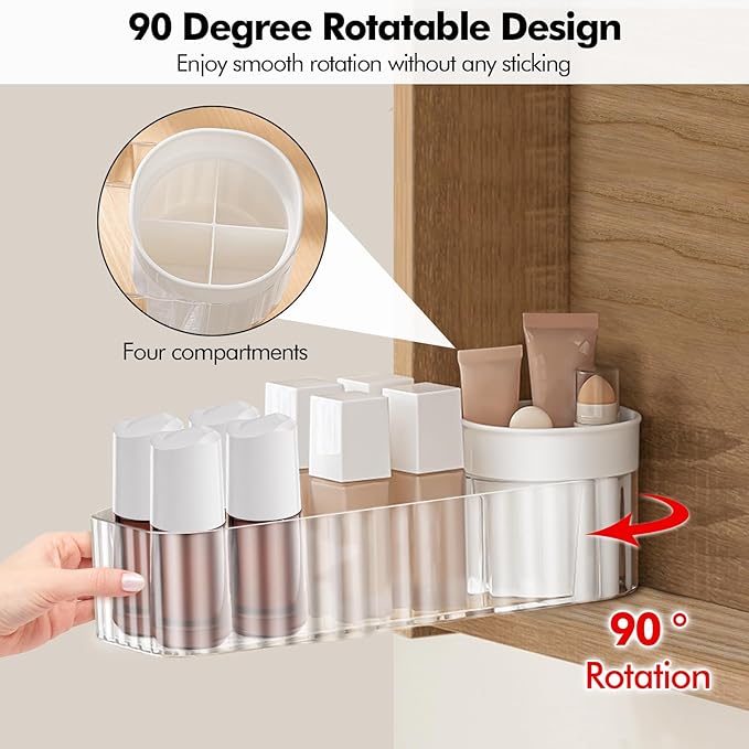 Poeland Clear Rotating Storage Box, Makeup Organizer Tray, Medicine Cabinet Shelves Organizer for Bathroom Mirror Cabinets, Counter, Vanity (Transparent)