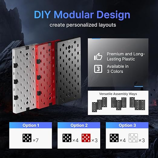 PEGZONE Controller and Headphone Holder Wall Mount, Modular Gaming Pegboard with Accessories, Controller Stand for Xbox PS5 PS4 Switch, Video Game Storage, Disc Shelf Organizer, 7pcs Pegboard, Black
