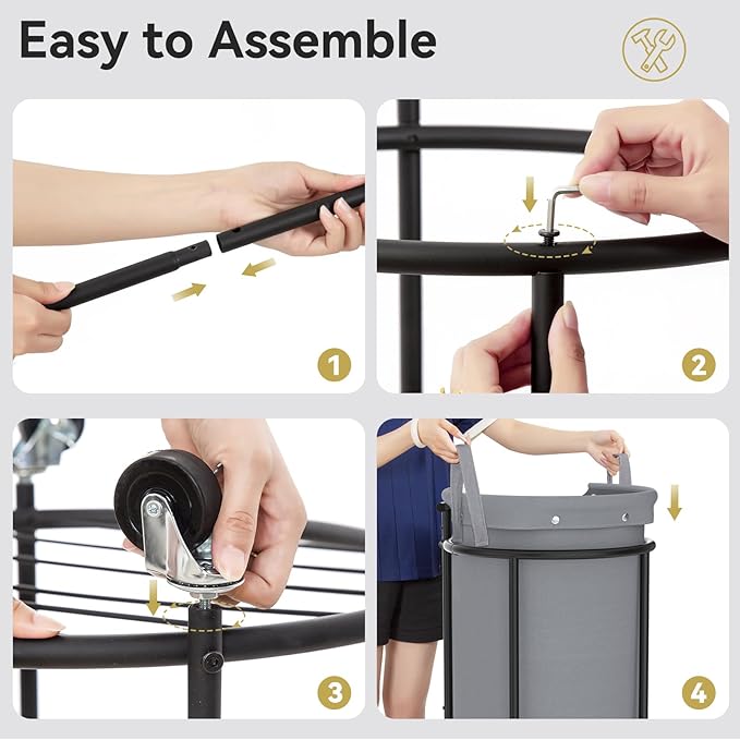 Chrislley 110L Laundry Hamper with Wheels,Rolling Laundry Basket with Removable Bag,Round Iron Laundry Cart with Steel Frame and Handle,Dirty Clothes Hamper Organizer for Dorm,Laundry Room(Grey)