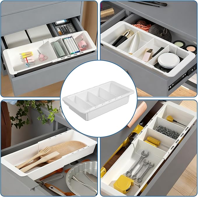 2pcs Expandable Drawer Organizer with Insert Adjustable Drawer Storage Tray Desktop Drawers Dividers to Organize and Store desk drawers organizer tray for Bathroom Office Kitchen