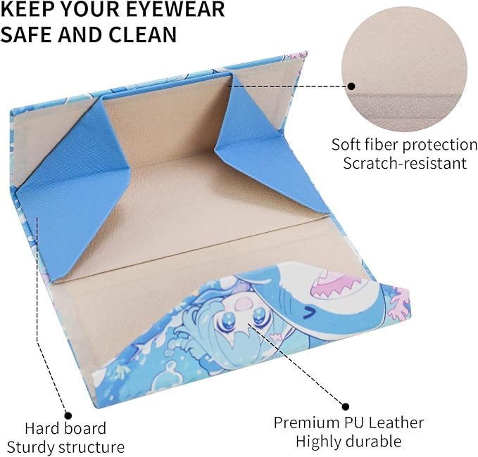 Foldable Glasses Case, Magnetic PU Leahter Sunglasses Case, Cute Hard Shell Folding Eyeglass Cases for Women Kids