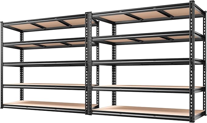 REIBII 48" W Garage Shelving Heavy Duty, 3000LBS Storage Shelves, 5-Tier Adjustable Metal Shelving, Garage Shelves Sturdy Industrial Shelf, Easy Assemble, 72" H x 48" W x 18" D, 2PC
