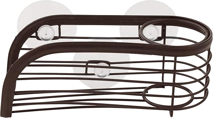 Spectrum Sink Sponge and Brush Holder with Suction Cups Ashley 2 in 1 Sink Caddy Bronze, No Rust Easy Mount Suction Cup Kitchen Sponge and Brush Holder Hanging Wire Cradle Promotes Quick Drying