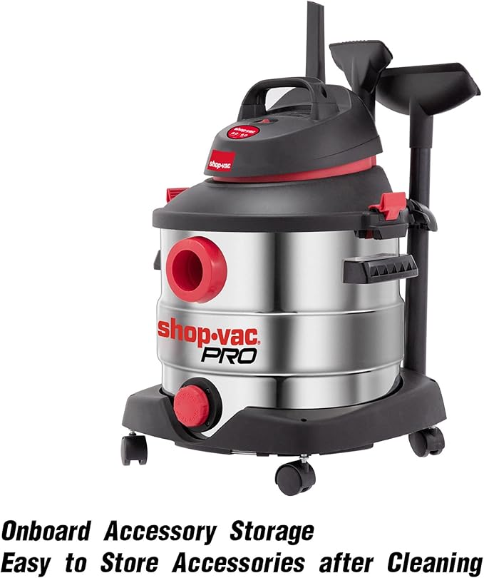 Shop-Vac 8 Gallon 6.0 Peak HP Wet/Dry Vacuum, Stainless Steel Tank, Portable Shop Vacuum with Multifunctional Attachments for Jobsite, Garage & Workshop. 5989400