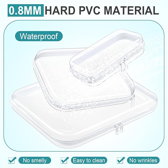 Sanwuta 6 Pcs Clear Hard Zipper Case Hard Plastic Zipper Pouches Transparent Makeup Bag Pencil Pouches for Travel Snacks Christmas Trinket Storage Organizer Box(Clear,Three Sizes)