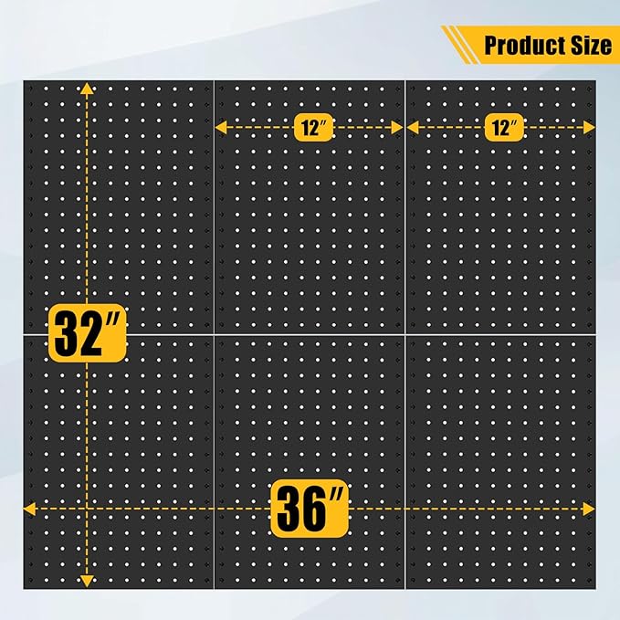 PBHEPJ 6 Pcs Metal Pegboard Panels, Heavy Duty Peg Boards for Garage and Garden Tool Storage, Includes Drywall Anchors and Screws Kits, Black (6 pcs 16in x 12in)