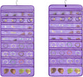 Travel Jewelry Organizer Dual Sided Hanging Earring Holder Bracelet Storage Rolls Rings Display Case with 68 Zippered Pockets (PURPLE)
