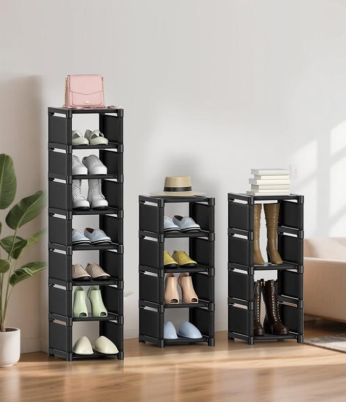 8-Tier Shoe Rack Organizer,Vertical Narrow Space Saving Storage Metal Free Standing Corner Shelf for Closet Entryway Bedroom Garage