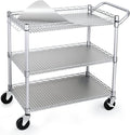 WDT 990Lbs Capacity Heavy Duty Rolling Utility Cart, NSF Rolling Carts with Wheels,Commercial Grade Metal Cart with Handle Bar & Shelf Liner,Trolley Serving Cart for Restaurant,Kitchen,Gray