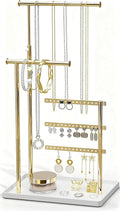 Jewelry Holder Organizer Stand - Adjustable Tall 17.5" (Max), Gift for Women, Mirrored Gold Jewelry Hanger for Necklaces, Earrings, Bracelets, Rings