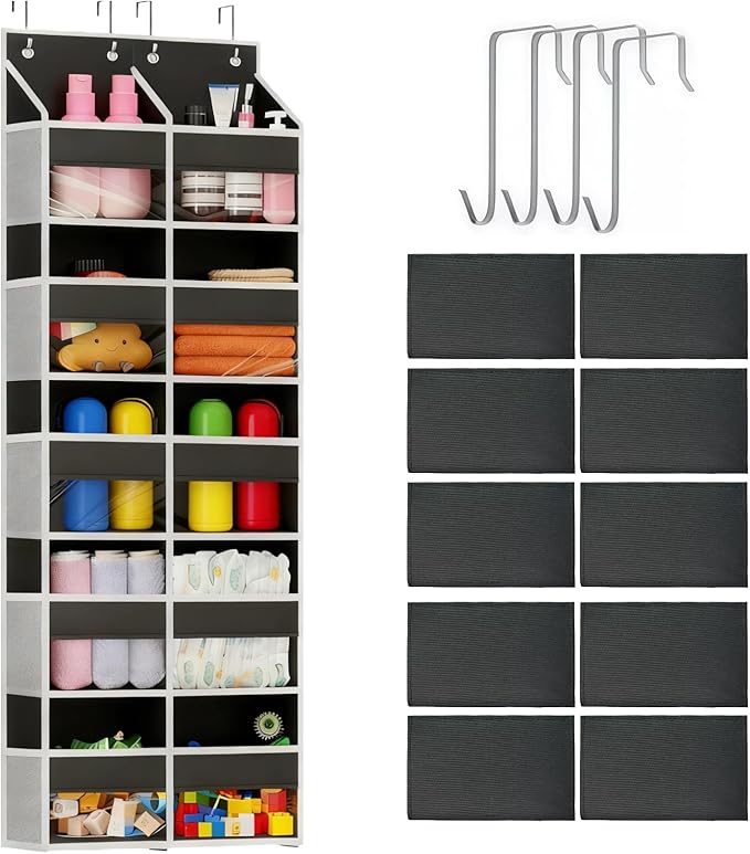 5-Tier Heavy Duty Over the Door Organizer with 10 Compartments - 600D Oxford Cloth Large Behind Door Storage for Closet, Nursery, Bedroom, Pantry, Diaper & Toy Organizer (black)
