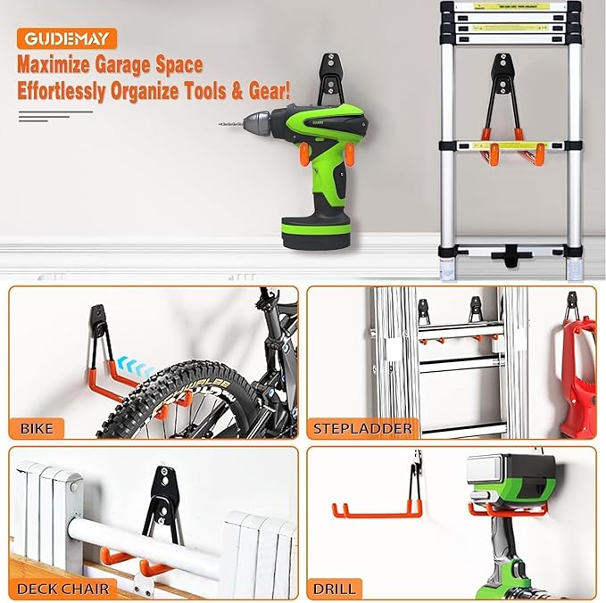 Steel Garage Storage Hooks - 32 Pack Anti-Slip Coating, Heavy Duty Wall Mount Wall Hooks for Hanging Bike, Ladder, Garden Tools, Power Tools, Bulk Items Ropes, Utility Garage Organization Housolution