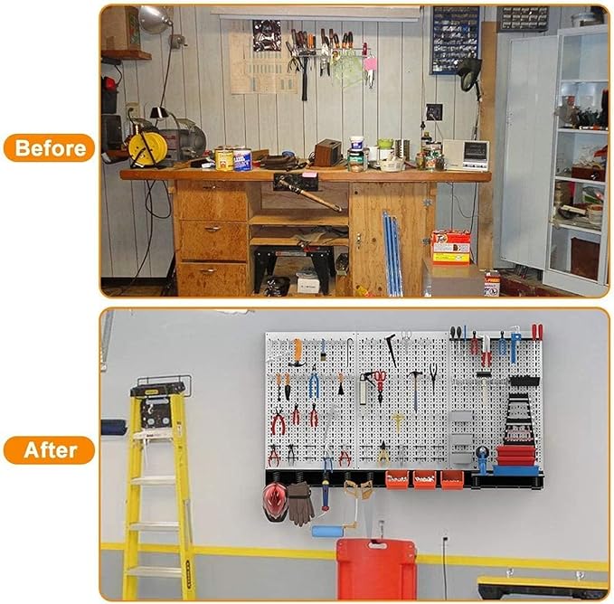 TORACK 109 PCS Pegboard Wall Organizer 4 ft. Garage Metal Pegboard Utility Tool Storage Kit w/Toolboard Hooks & Pegboard Hooks Accessories, Wall Mounted Storage Bins & Shelf