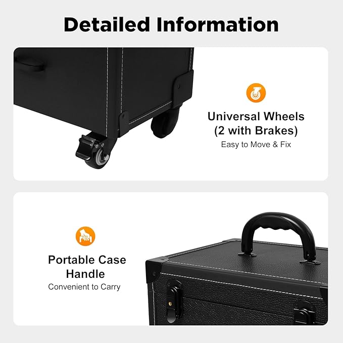 Professional Rolling Makeup Case, Large Cosmetic Trolley with Locks, Cosmetics Storage Organizer Make up Case with Universal Wheels for Make Up Nail Hairstylists