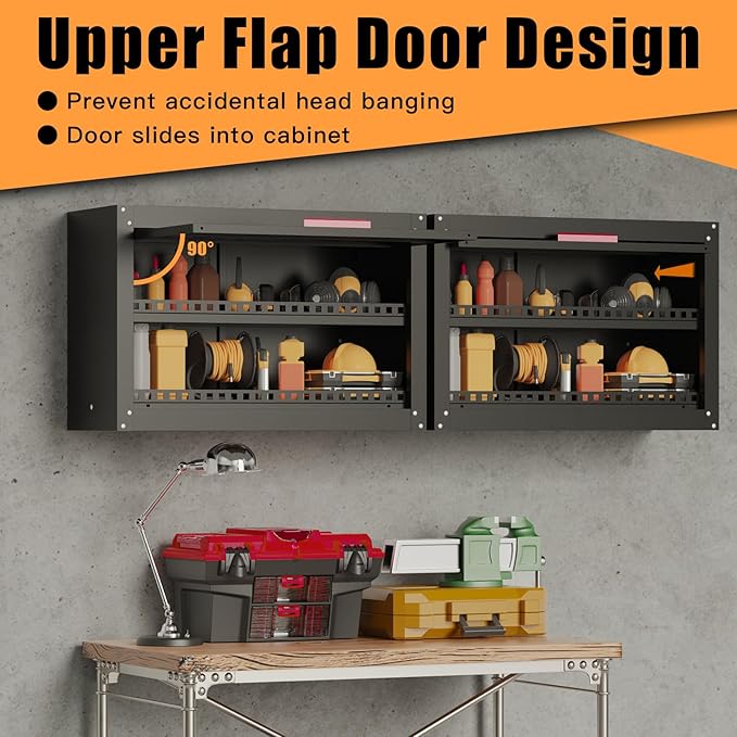 Garage Wall Cabinet,Up Flip Door Metal Wall Cabinet,Wall Mounted Metal Storage Cabinets with Doors and Adjustable Shelf for Garage,Utility Room and Basement