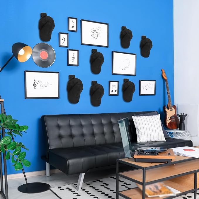 Headphone Wall Hangers Adhesive Gaming Headset Holder Hooks for Wall Mount Strong Universal Stand Hooks for Most Headphone Controller, Hat, Baseball Caps, Door, Closet(Black,12 Pcs)