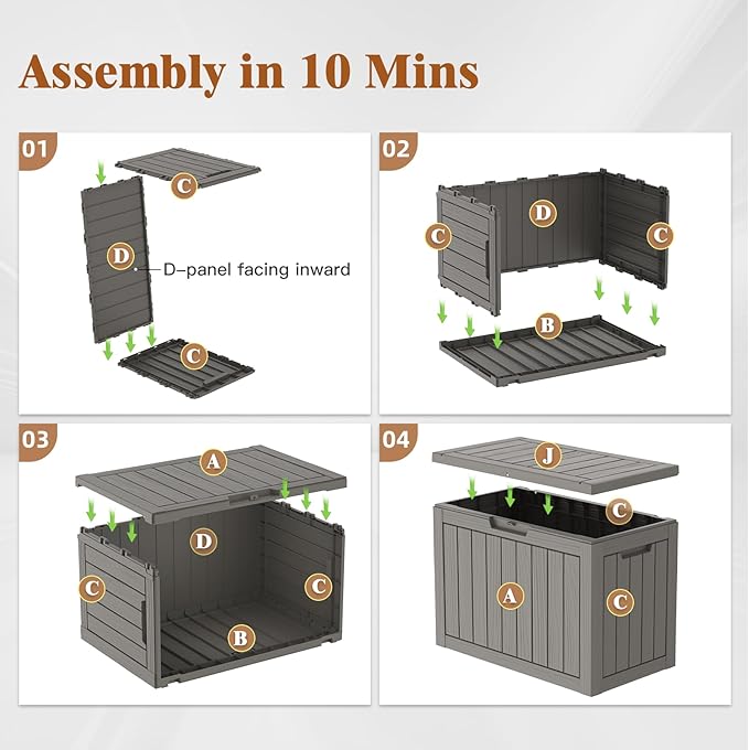 Outdoor Storage Box - Lockable Waterproof UV-Resistant Resin Deck Box for Patio Cushions, Garden Tools, Pool Accessories, Black/Grey, 45(Grey, 45 Gallon)