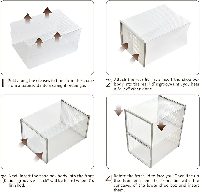 Shoe Boxes, Stack Without Toppling Modular storage boxes combine freely for use in closets, under beds, hallways, and entryways. Space-saving. (Transparent, 6 Pack)