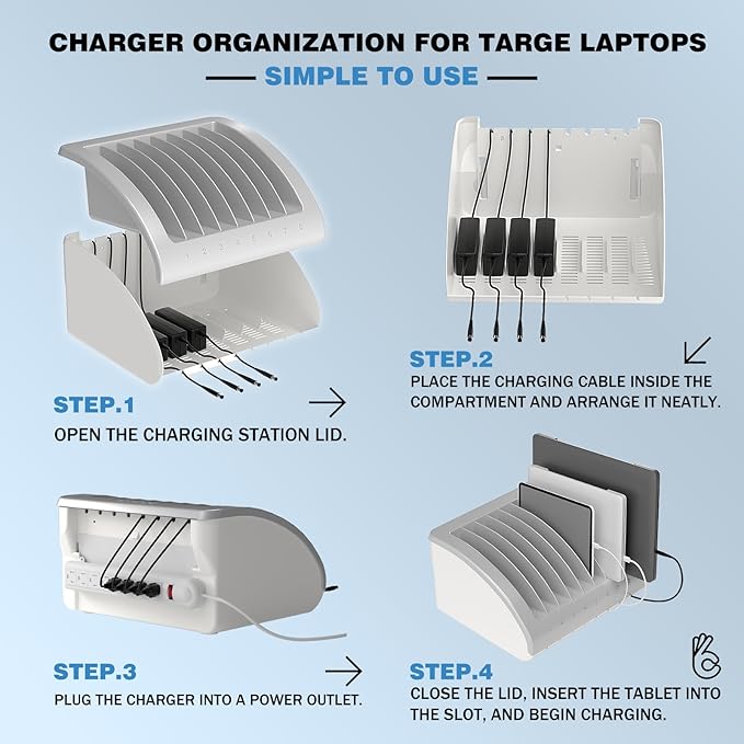 POCHAR 8-Device Universal Charging Station for Laptops & Chromebooks – Classroom Organization for iPads, Tablets & More, Ideal for Schools & Offices