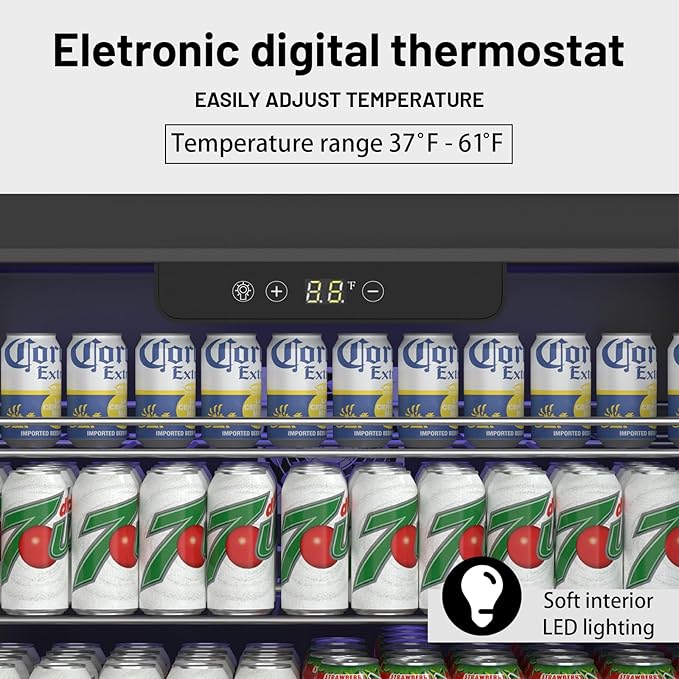 Stopasd Beverage Refrigerator Cooler, 5.3 Cu.Ft/166 Can Drink Fridge with Adjustable Shelves & Glass Door for Soda Wine Beer, Quiet Undercounter Small Fridge for Home/Office/Bar/Garage(37-61 ℉),Sliver