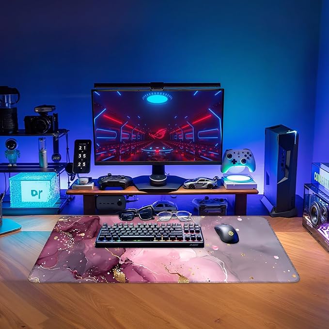 Pink Gaming Mouse Pad 31.5"x11.8"Desk Mat Anti-Slip Rubber Base & Durable Stitched Edges for Gamers Smooth Mouse Writing Surface for Desk Office/Home