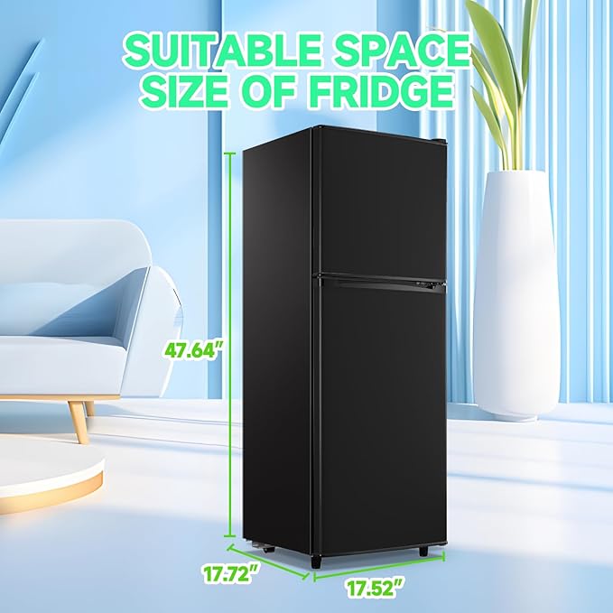 5.0 Cu.ft Refrigerator with Freezer Small Fridge Drink Holder Double Door Refrigerator Adjustable Glass Shelves for Home,Apartment,Office Black