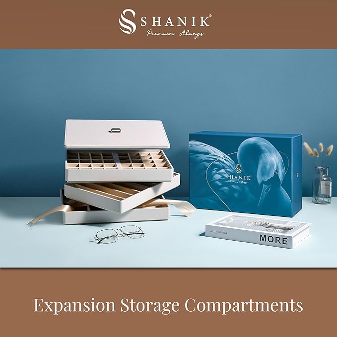 Shanik Stackable Jewelry Tray Organizers, 3 Pc. Set, Cute Designer Storage with Soft Velvet Surfaces to Protect Rings, Necklaces, Bands, and Earrings, Custom Display, Large Capacity, Grey