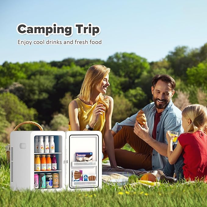 22L/30Cans Mini Fridge for Bedroom, 12v DC Portable Cooler & Warmer, Mini Refrigerator with Glass Front, for Car Office Desk & Dorm Food Beverage Skincare Makeup (White)