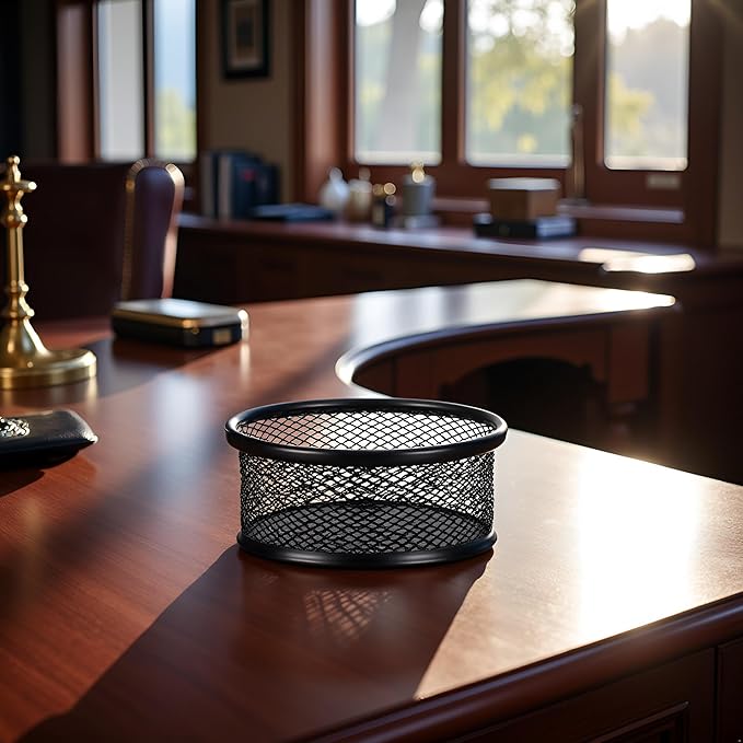 Black Metal Paper Clip Holder Mesh Paperclip Bowl Binder Clip Dispenser Desk Bobby Pin Container Organizer for Home Office Classroom School Desk Supplies Holders