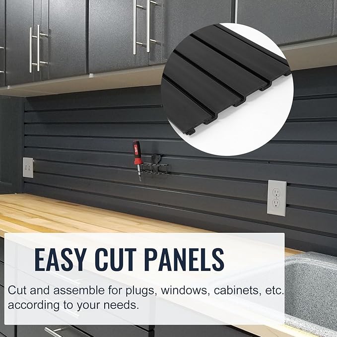 Slatwall Panel Garage Organizer PVC Slatwall Heavy Duty Wall Mounted Rack, Interlocking Slat Wall Panels for Tool Organization Peg Board(White 4 x 8 ft)