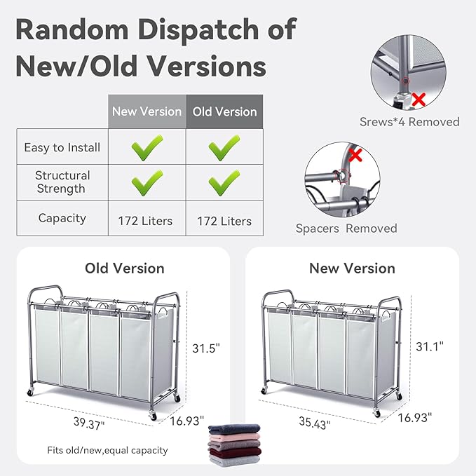 ROMOON Laundry Hamper Sorter Cart: 4-Section Organizer with Heavy-Duty Lockable Wheels and Removable Bags | 172L Rolling Laundry Basket for Dirty Clothes in Laundry Room or Small Spaces (Gray)