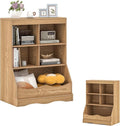 Storage Organizer, Small Bookcase w/ 4 Open Cubes & 1 Bottom Compartment, Anti-Tipping Device, Foot Pads, Low Cube Bookshelf for Bedroom, Living Room, Playroom, Study, Small Spaces (Natural)